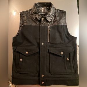 LRG (Lifted Research Group) GENUINE LEATHER + WOOL VEST BLACK MENS NEW WITH TAGS